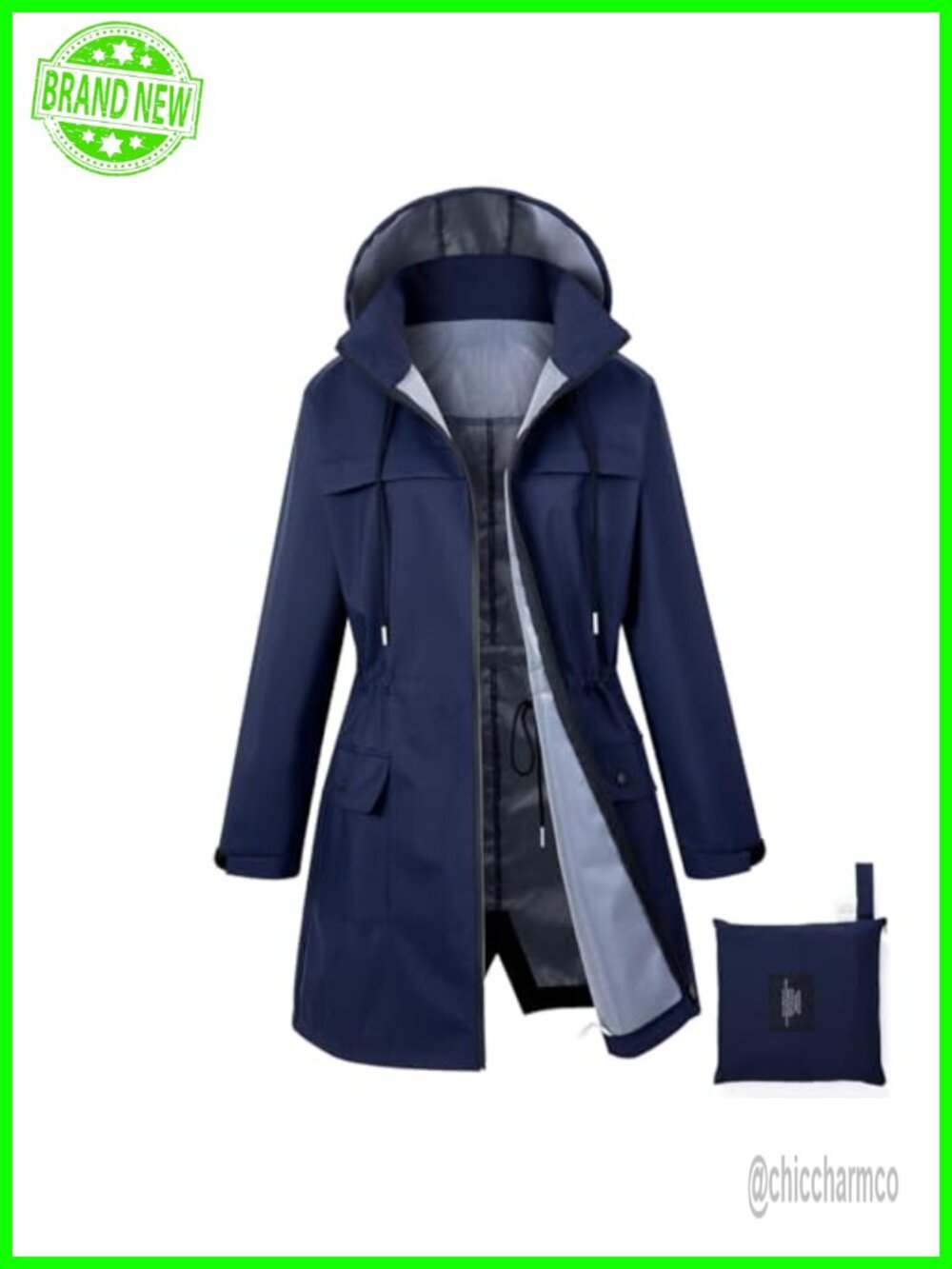 Waterproof Hooded Rain Jacket Long Sleeve Zip Up Outdoor